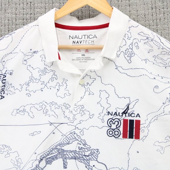 Nautica Navtech Polo Shirt Mens 2XL White Maps All Over Print Exclusive Print - Picture 5 of 9